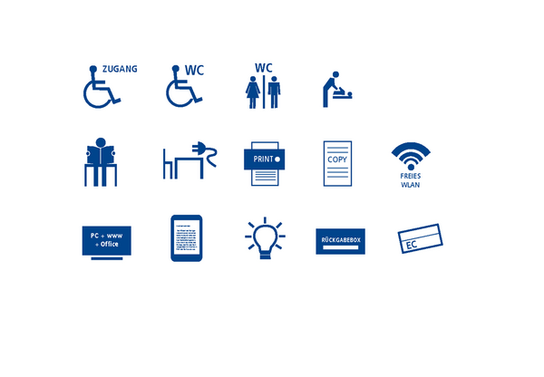 In der Stadtteilbibliothek Mühlburg ist barrierefreier Zugang möglich, es gibt Toiletten, barrierefreie Toiletten, eine Wickelmöglichkeit, Lese- und Arbeitsplätze mit und ohne Steckdosen, freies KA-Wlan, Computer mit Internetanschluss und MS-Office-Programmen, Kopierer, Drucker, Energiesparpakete und E-Book-Reader zum Ausleihen, EC-Kartenzahlung ist möglich und es gibt eine Medienrückgabebox