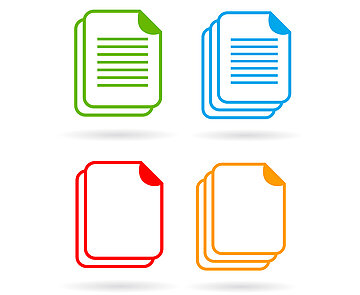 Piktogramme von bunten Dokumenten auf weißem Hintergrund