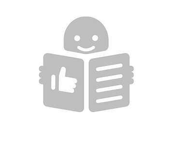 Ein graues Piktogramm, das eine lachende Person darstellt, die ein Buch hält auf dem vorne eine Hand mit Daumen nach oben abgebildet ist.