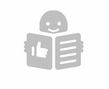Ein graues Piktogramm, das eine lachende Person darstellt, die ein Buch hält auf dem vorne eine Hand mit Daumen nach oben abgebildet ist.