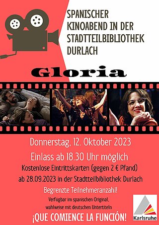 Filmplakat mit Filmstills aus dem "Gloria" und Informationen zum Filmabend